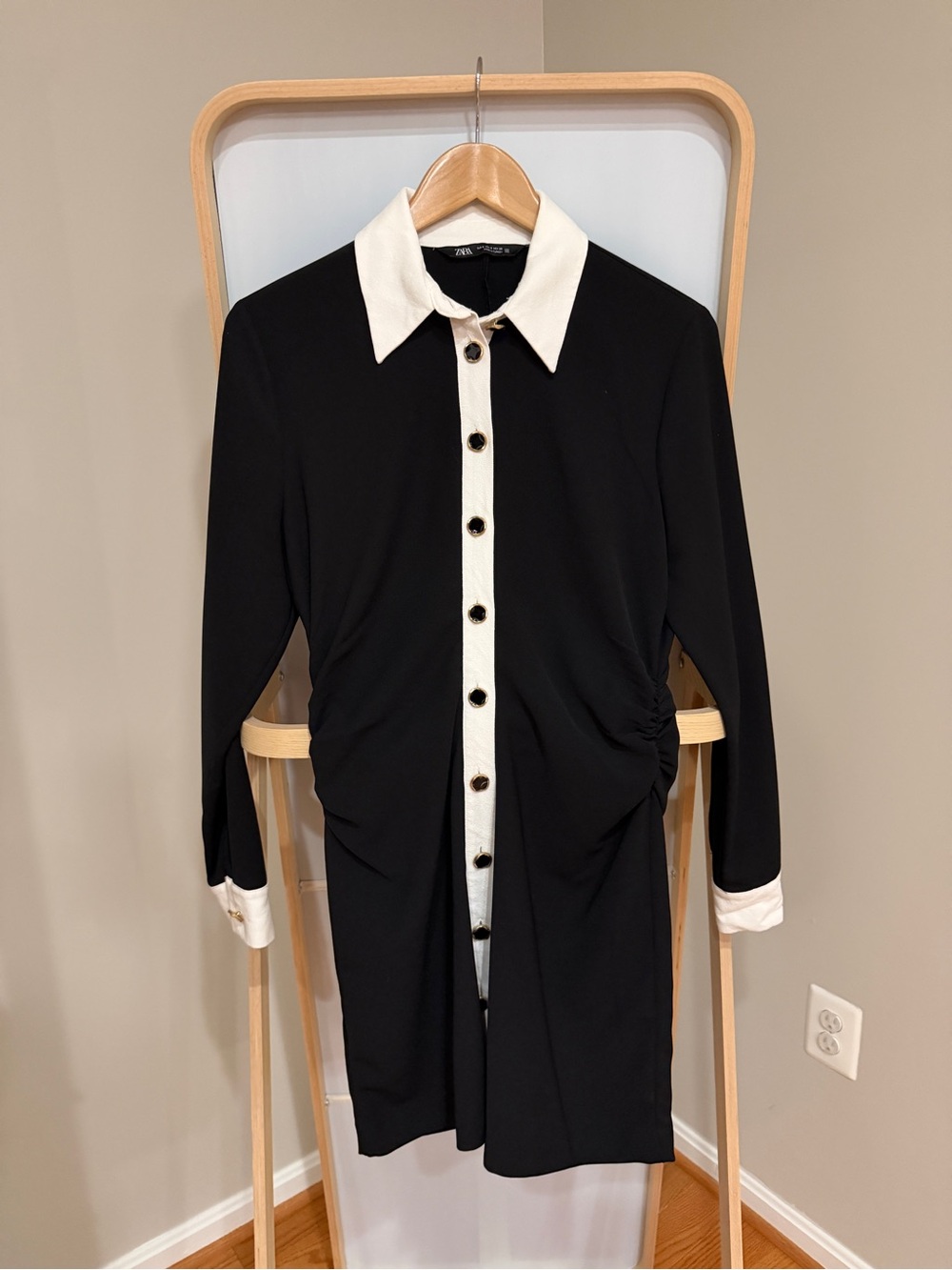 Black and White Contrast Button-Down Shirt Dress Zara size small